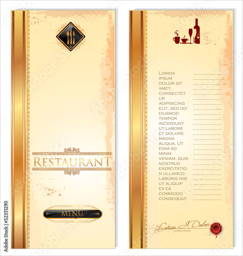 Restaurant menu template, front and back