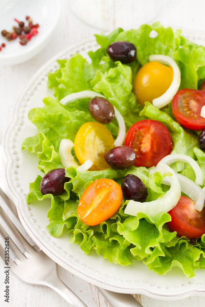 fresh vegetables salad in white plate fresh vegetables salad in white plate