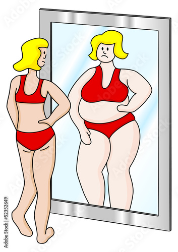 dicke und dünne Frau im Spiegel