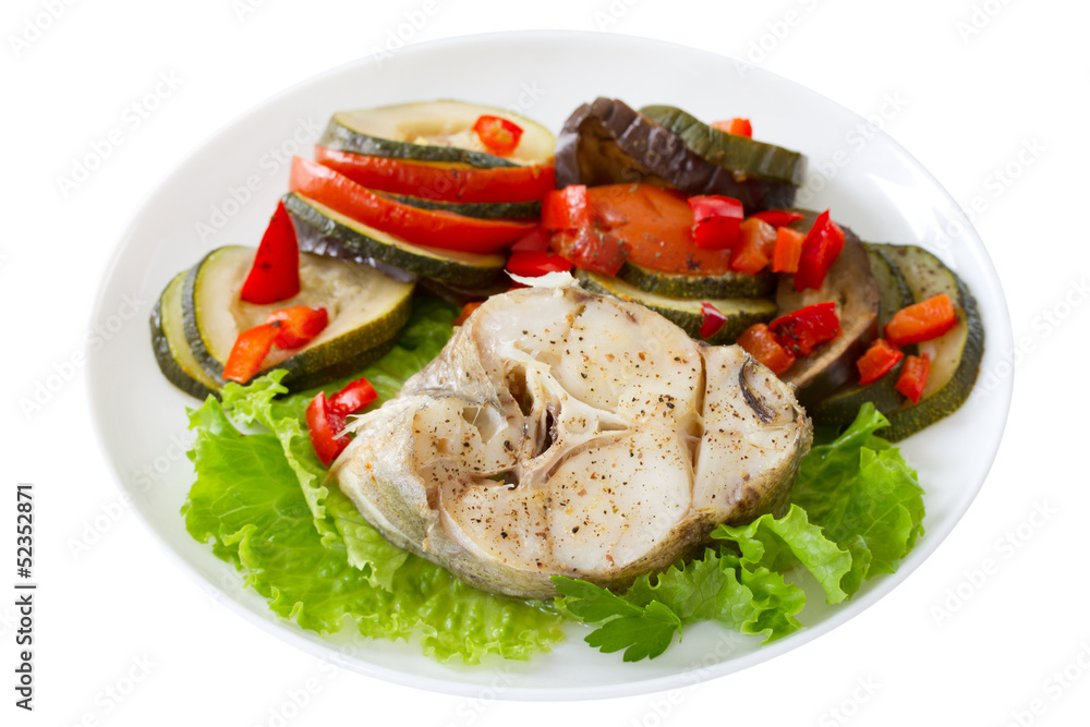 boiled fish with lettuce and vegetables boiled fish with lettuce and vegetables