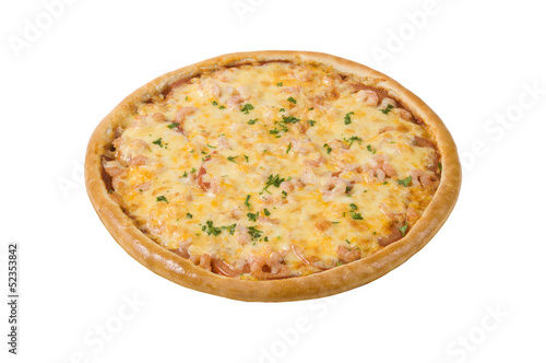 pizza with mozzarella chicken and pineapple