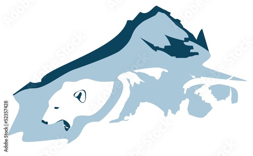 Polar bear head and tops of mountains - an emblem