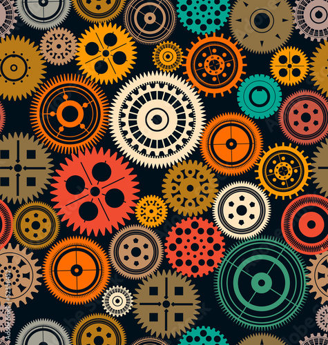 Seamless vector gear and cogwheel retro color background