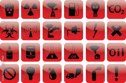 set of icons pollution  RED