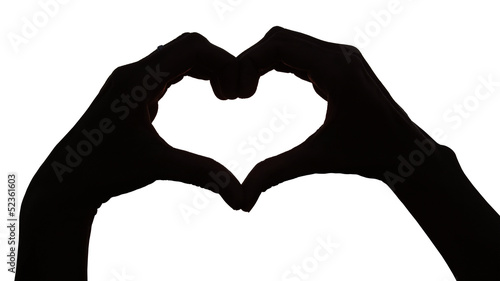 Silhouette hand in heart shape.