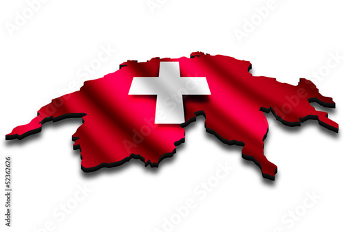 Swiss flag map.Waving Swiss flag clipped in country shape.