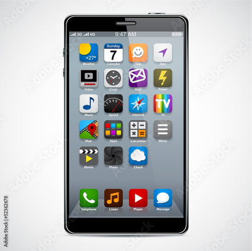 Modern smartphone with apps.