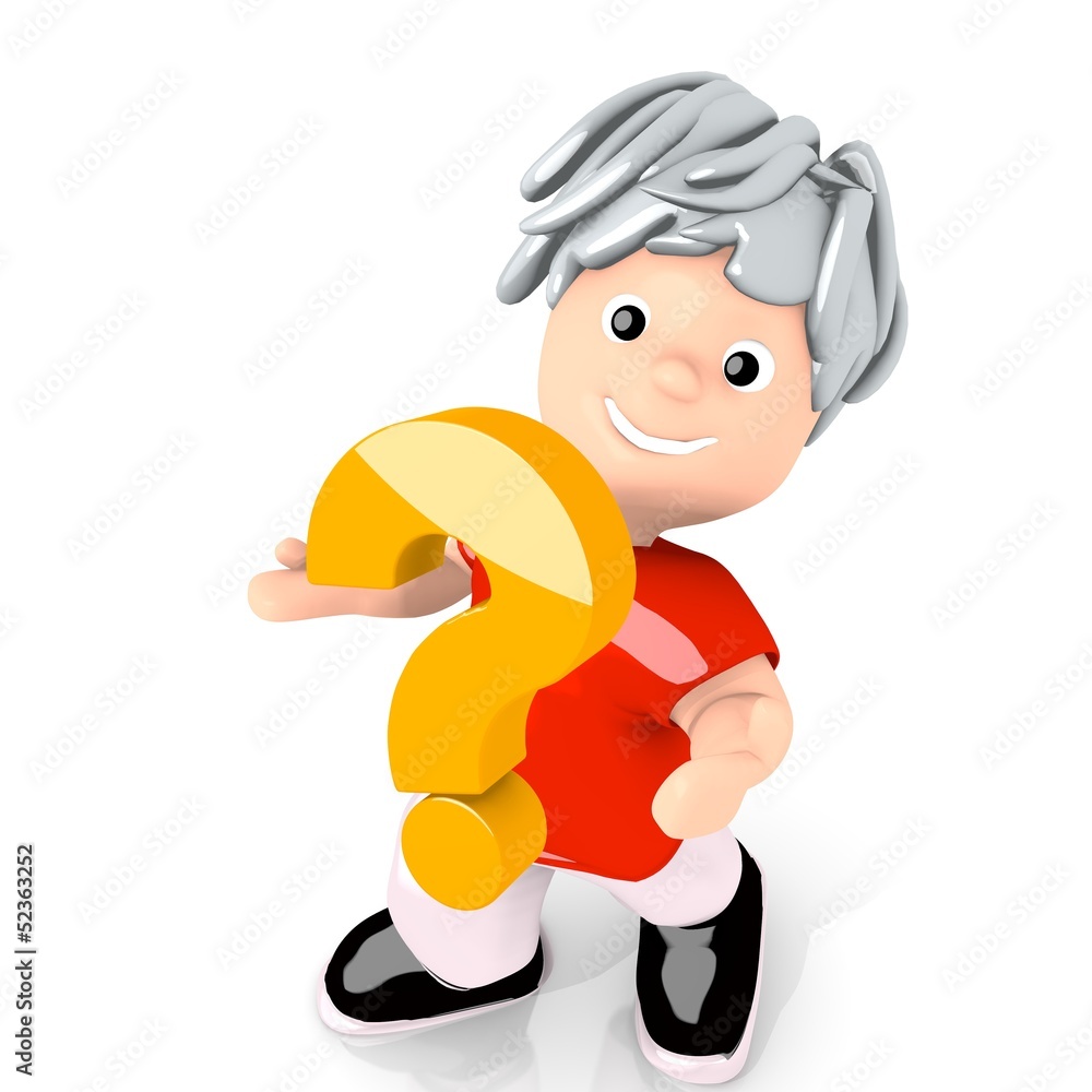 3d render of a unresolved question icon  carried by a cute boy