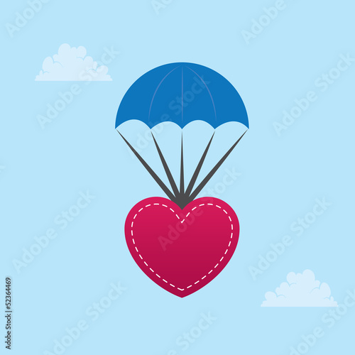 Heart parachuting down from the sky