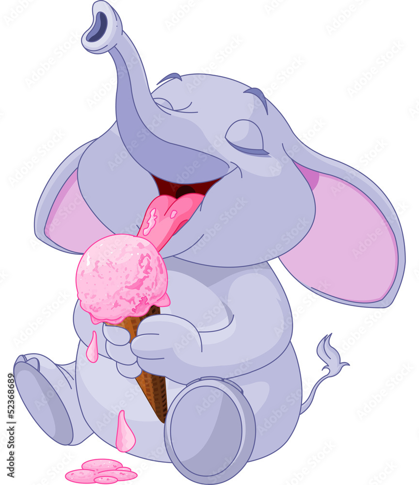 Fototapeta premium Elephant eating ice cream