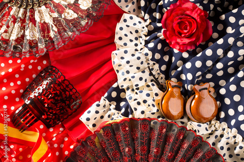 Espana typical from Spain with castanets rose flamenco fan