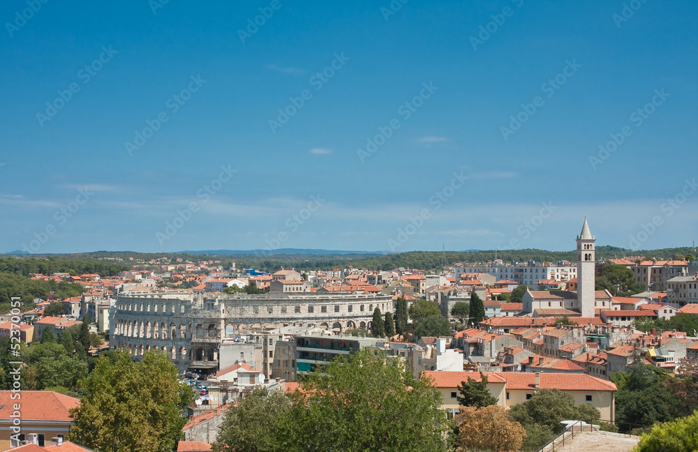 View of the city and the bay from the hill Kastel. Pula. Croatia