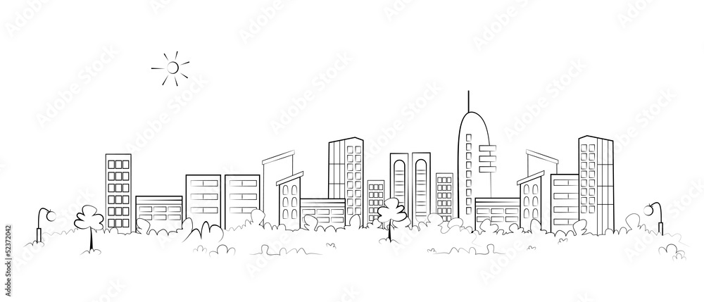 Panorama town - sketch illustration