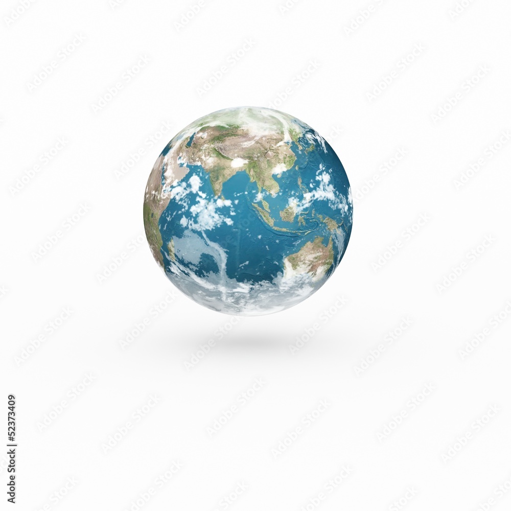3D Earth model on white background with shadow. 3D Earth model on white background with shadow.