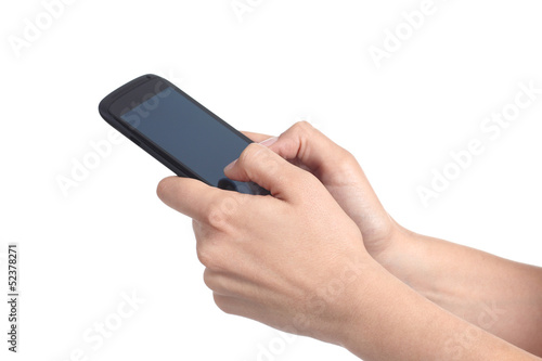 Woman hands writing on a mobile phone