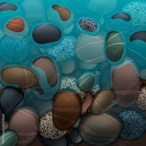 Sea water and pebbles stones, vector Eps10 illustration.