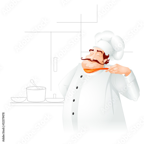 vector illustration of chef cooking in kitchen