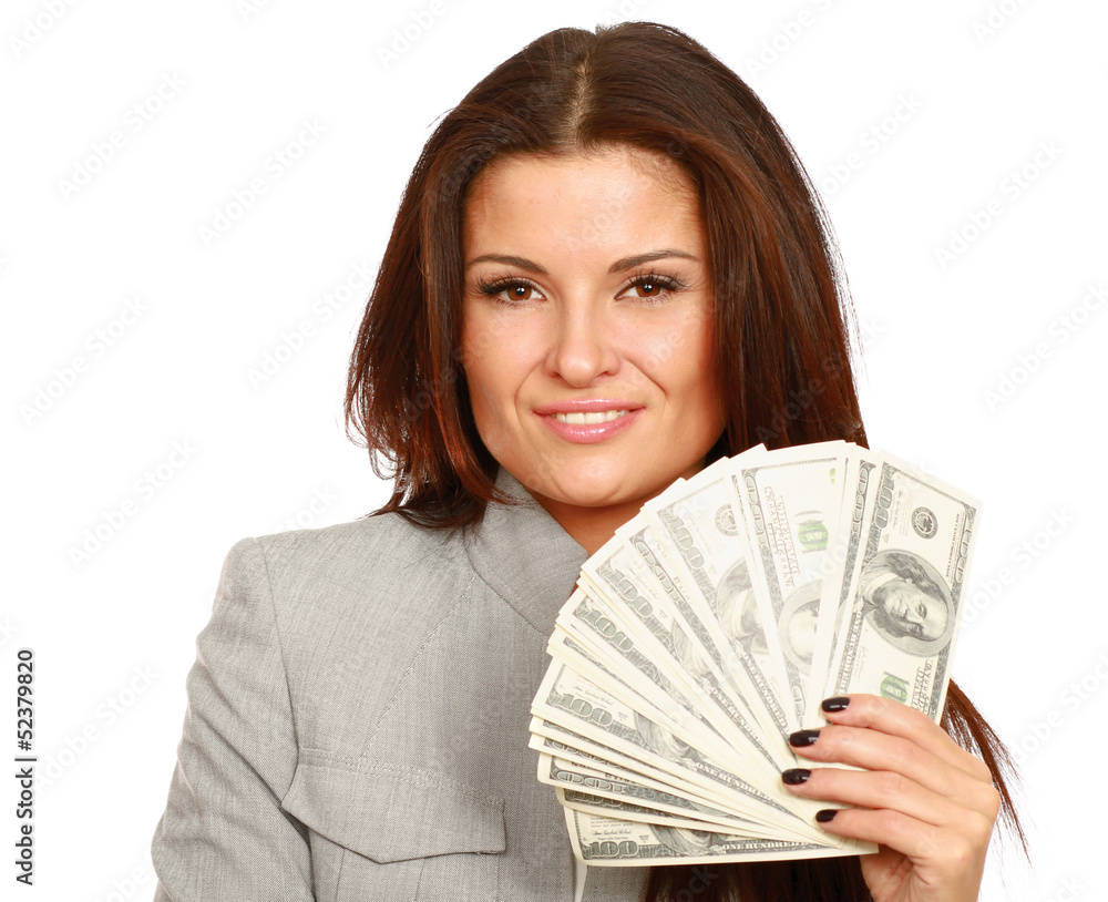A young woman with dollars in her hands A young woman with dollars in her hands
