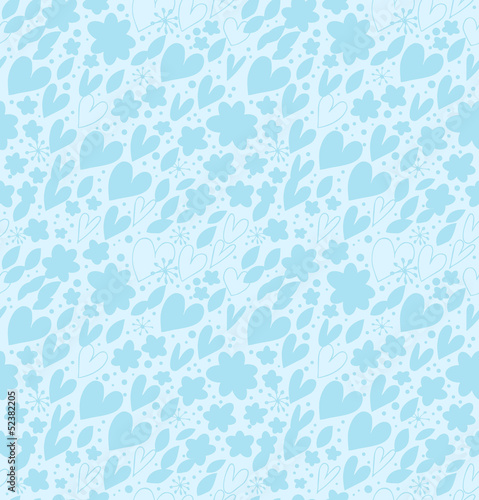 Ornate blue seamless pattern with many cute details