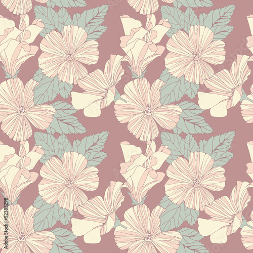 Seamless delicate pattern with hibiscus flowers.