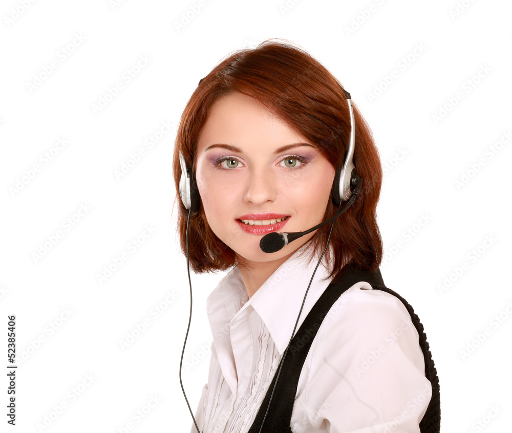 Beautiful business woman with headset. Call center Beautiful business woman with headset. Call center