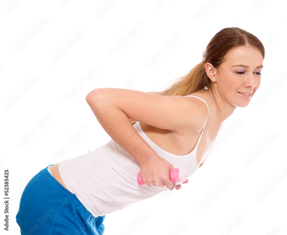 A young woman training , isolated on white background A young woman training , isolated on white background