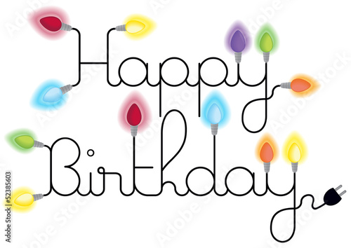 happy birthday card with lighting bulbs