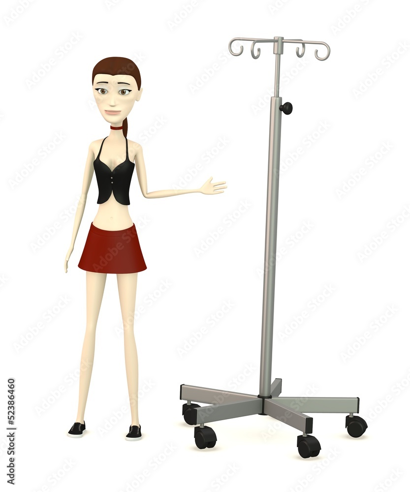 Fototapeta premium 3d render of cartoon character with saline stand