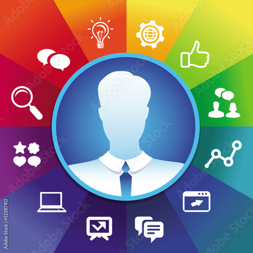 Vector businessman and social media icoons photo