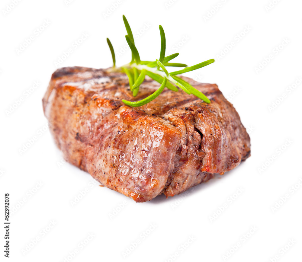 Grilled steak isolated on white background