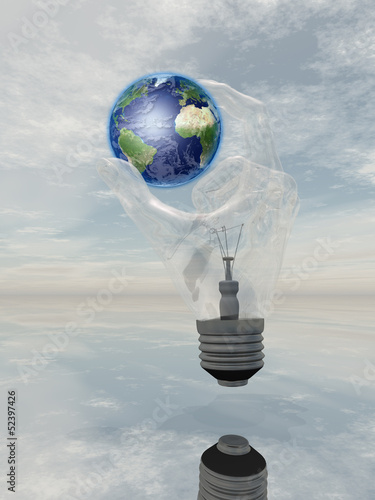 Light Bulb hand holds earth