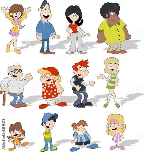 Group of cute happy cartoon people