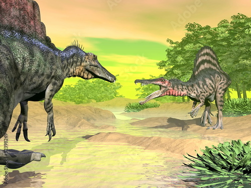 Fototapeta Naklejka Na Ścianę i Meble -  Spinosaurus dinosaurs fight - 3D render
