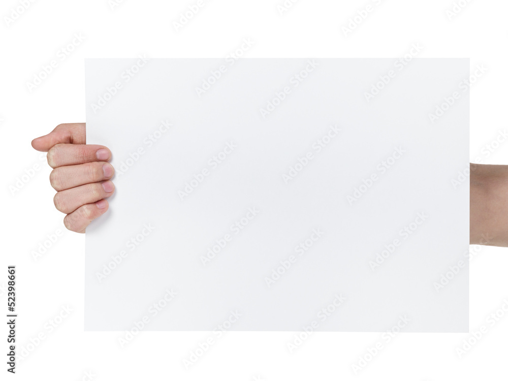 Obraz premium female teen hand holding blank paper a4 sheet