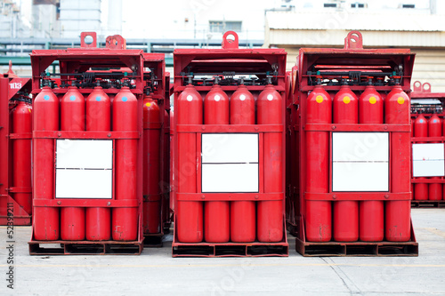 red hydrogen tank cylinders