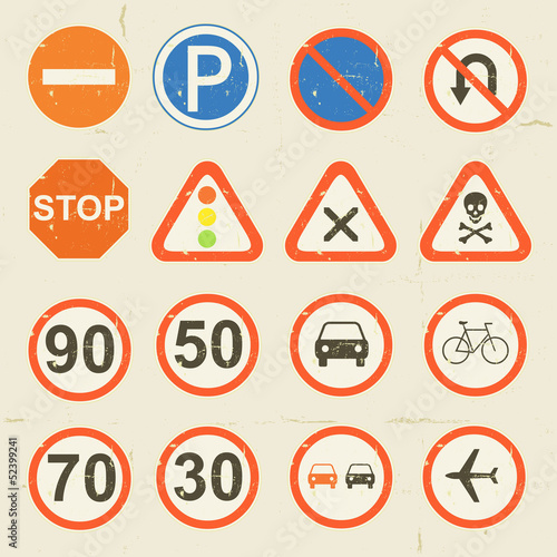 Road Signs Grunge Retro Set