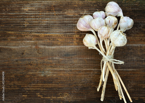 Garlic on a wooden table