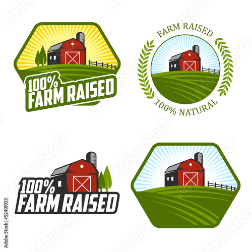 Set of farm raised labels and badges