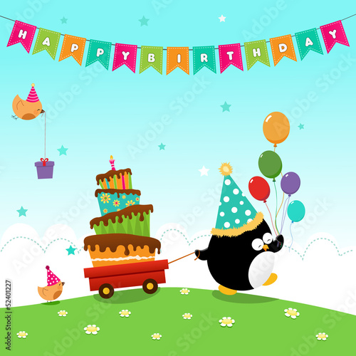 Penguin Delivering Birthday Cake