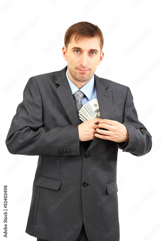 Young businessman with money isolated on white. Young businessman with money isolated on white.