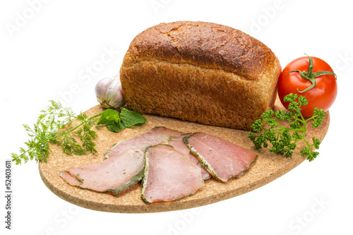 Ripe fresh ham with vegetables