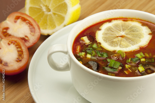 Solyanka, Russian soup with olives and lemon