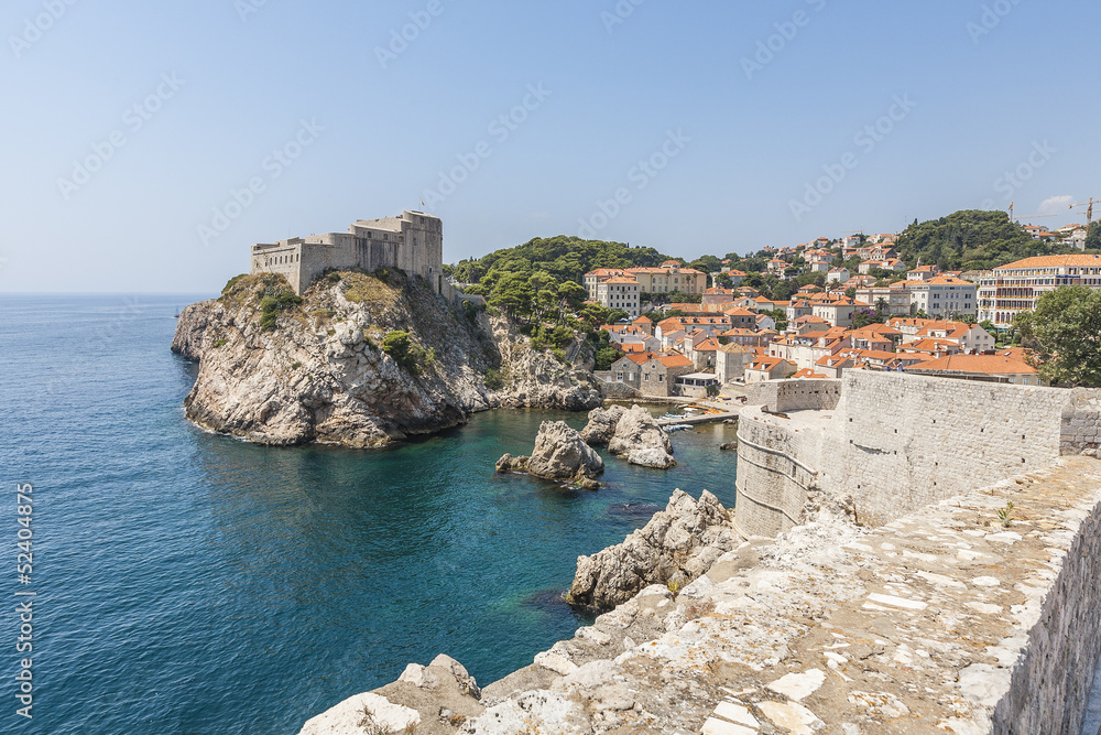 Fortified wall of medieval town Dubrovnik. Croatia, Europe
