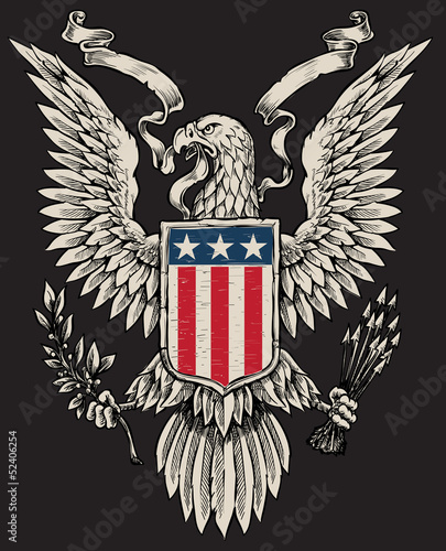 Fotografia, Obraz American Eagle Linework Vector