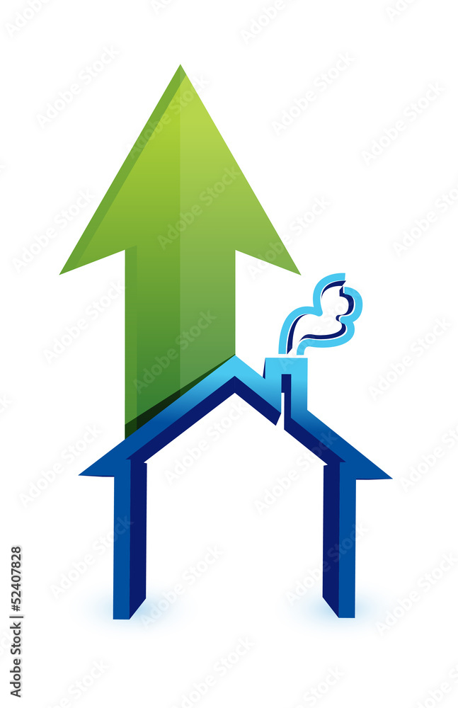 Arrow with house. rising prices in housing market Arrow with house. rising prices in housing market