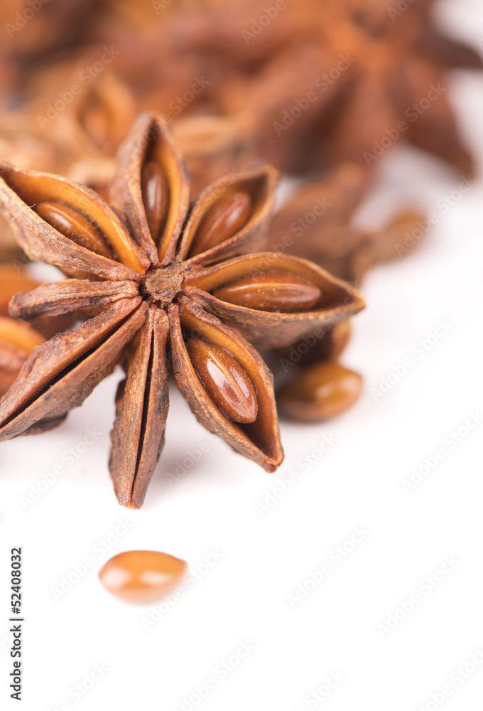 Whole Star Anise isolated on white background with shadow Whole Star Anise isolated on white background with shadow