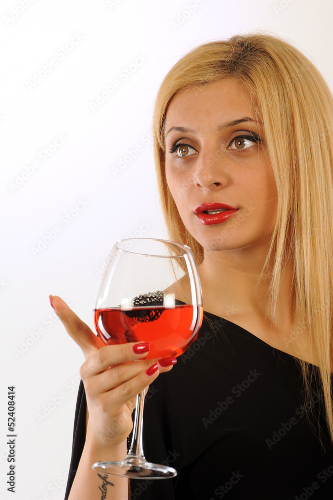 Beautiful blonde girl with red wine glass Beautiful blonde girl with red wine glass