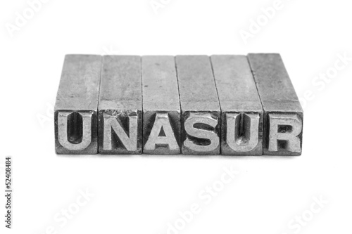 Unasur sign, antique metal letter type photo