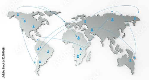 social network human 3d on world map