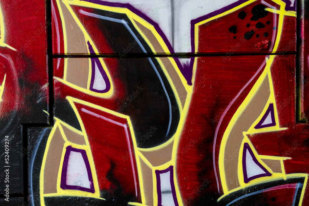 Fototapeta premium Red and golden urban art, colorful graffiti, abstract grunge gra